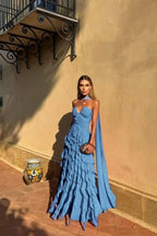Halter Ruffle Chiffon Gown