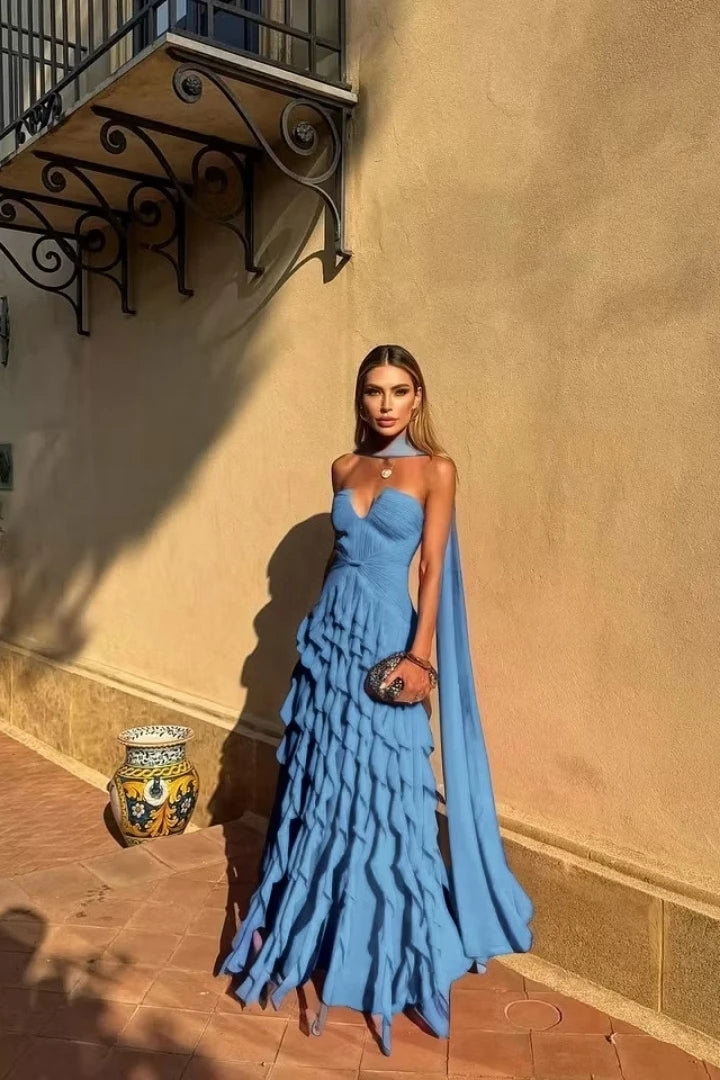 Halter Ruffle Chiffon Gown