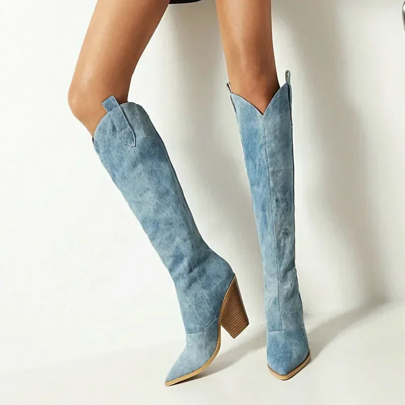 Denim Western Boots