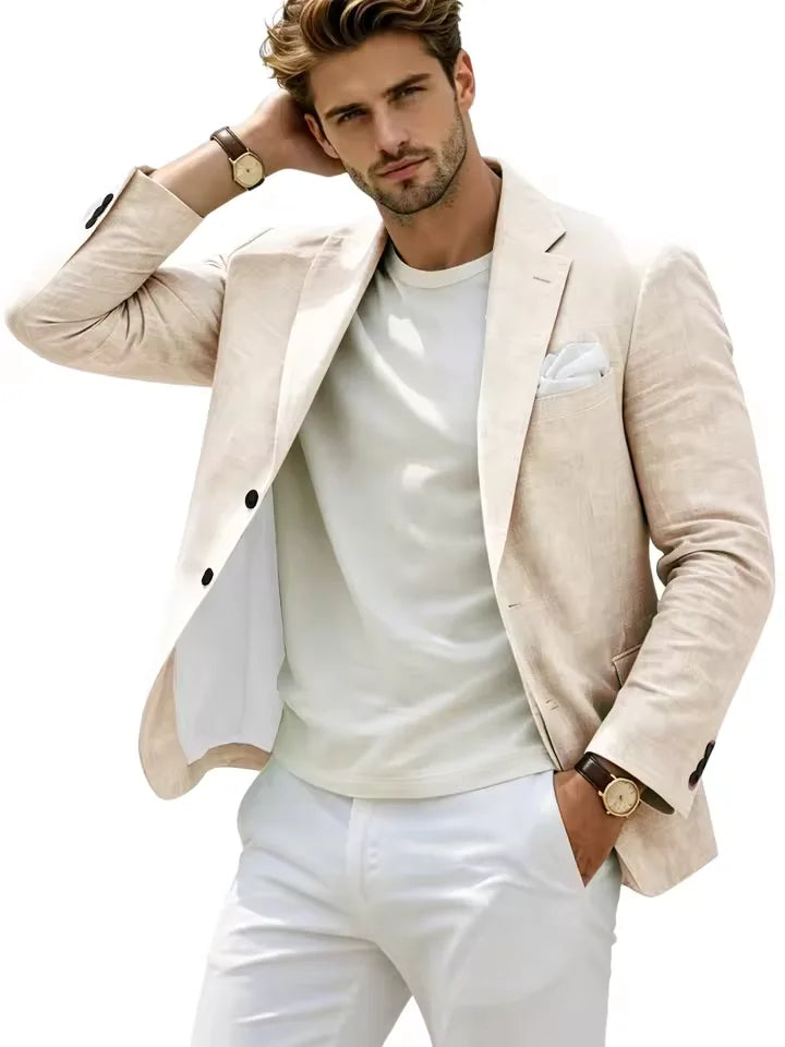 Linen Cotton Notch-Lapel Slim Blazer