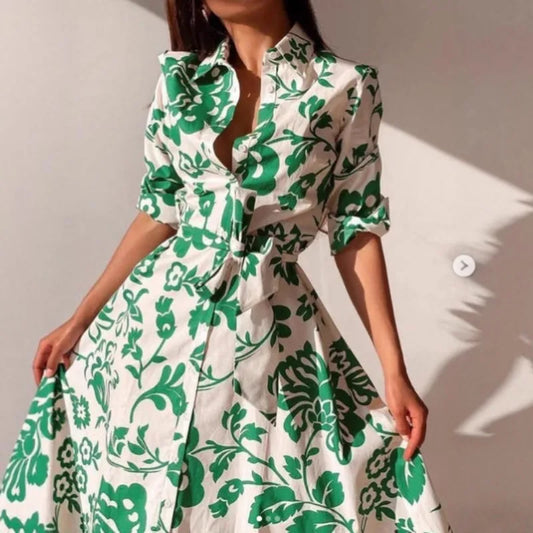 Autumn Printed Shirt Dress