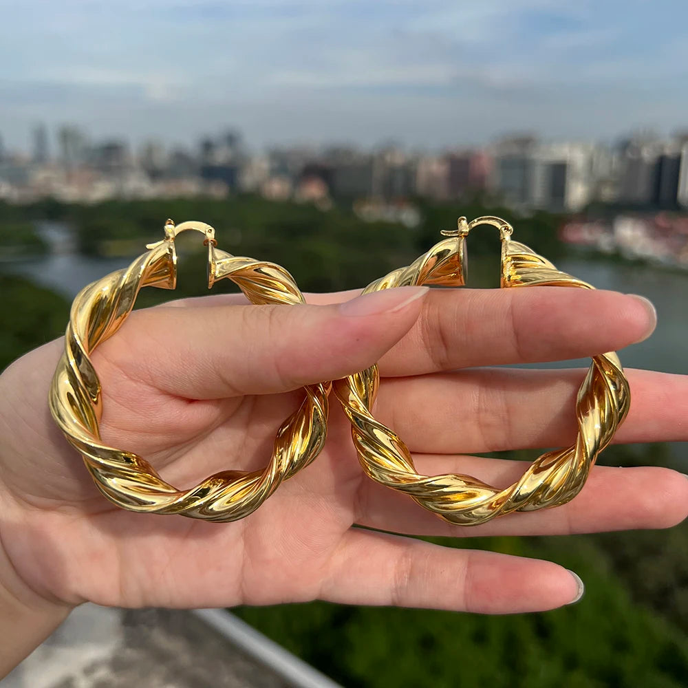 Gold Twisted Hoop Earrings