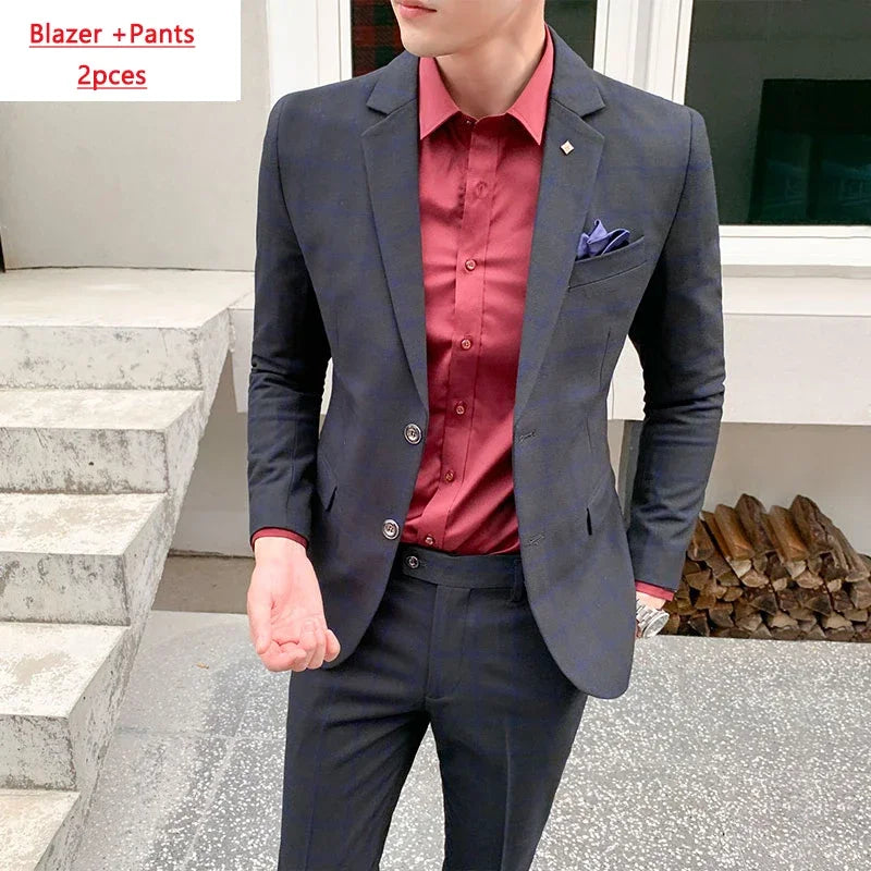 Boutique Plaid Three-Piece Business Suit