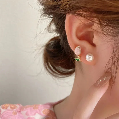 Pearl Tulip Stud Earrings