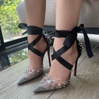 Rhinestone Lace-Up Sandals