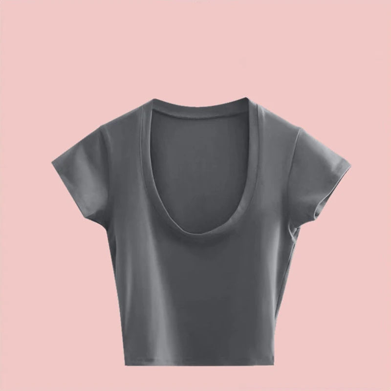 Broadcloth Solid Square Neck Slim Fit Crop Top