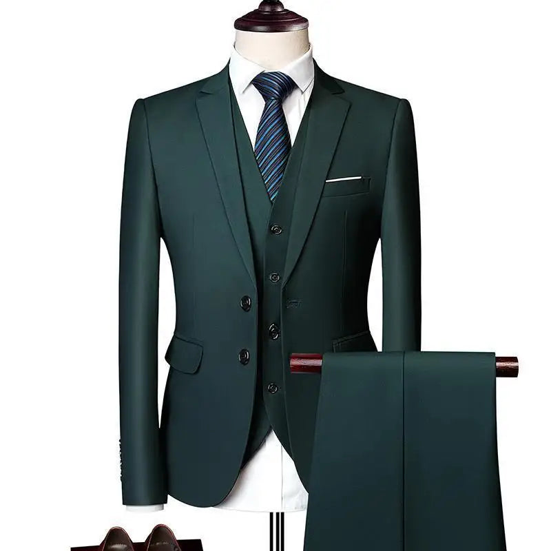 Three-Piece Solid Two-Button Suit Set