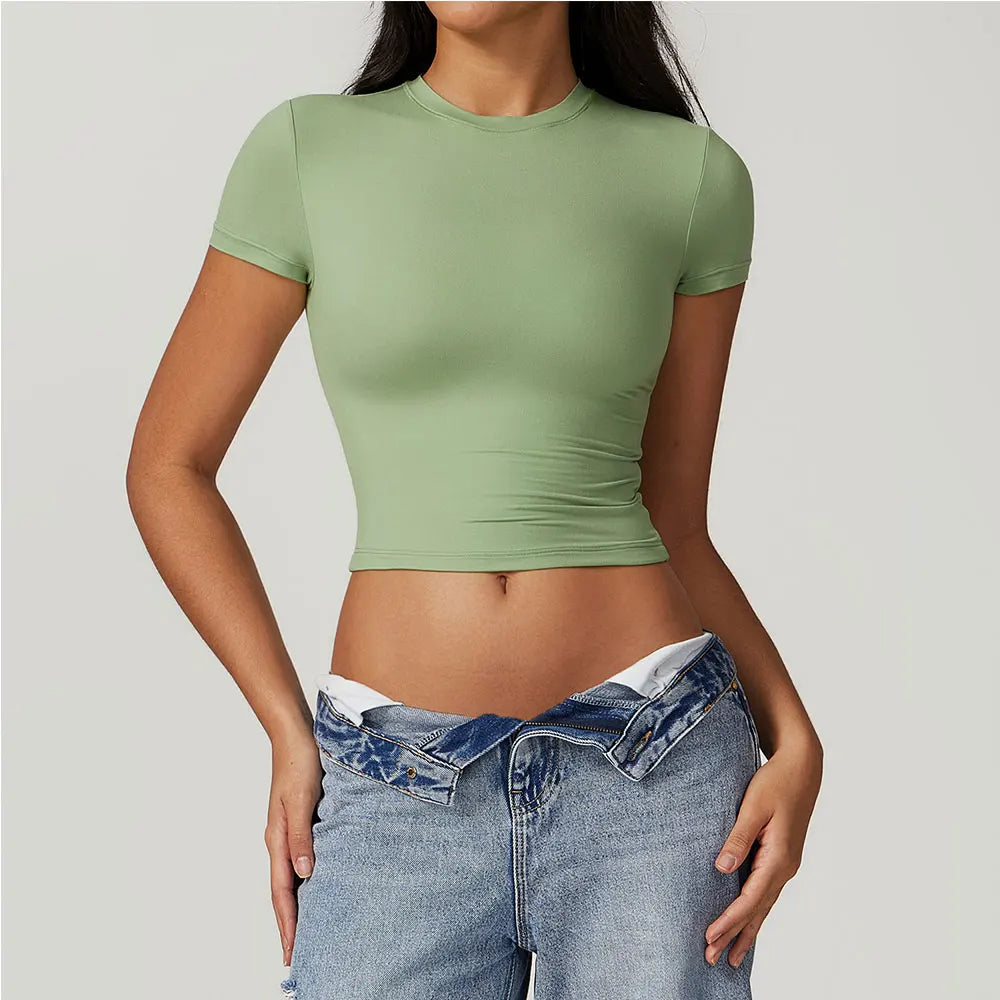 Nylon Short Sleeve True-To-Size Fit Crop Top