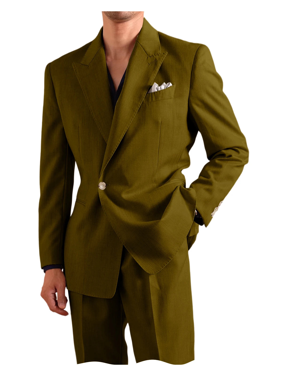 Linen Peak-Lapel One-Button Suit Set