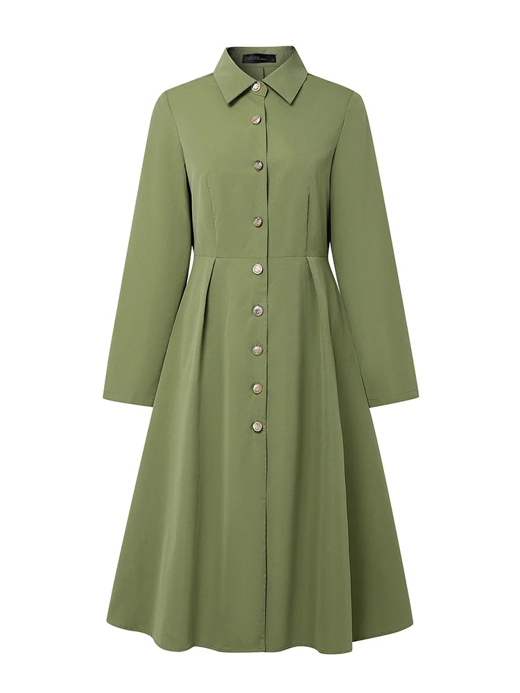 Elegant Long Sleeve Midi Shirt Dress