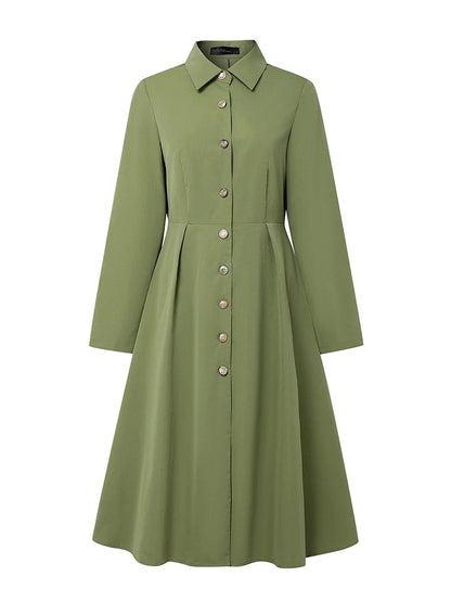 Elegant Long Sleeve Midi Shirt Dress