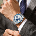 MOBWOL Blue Bezel Steel Watch