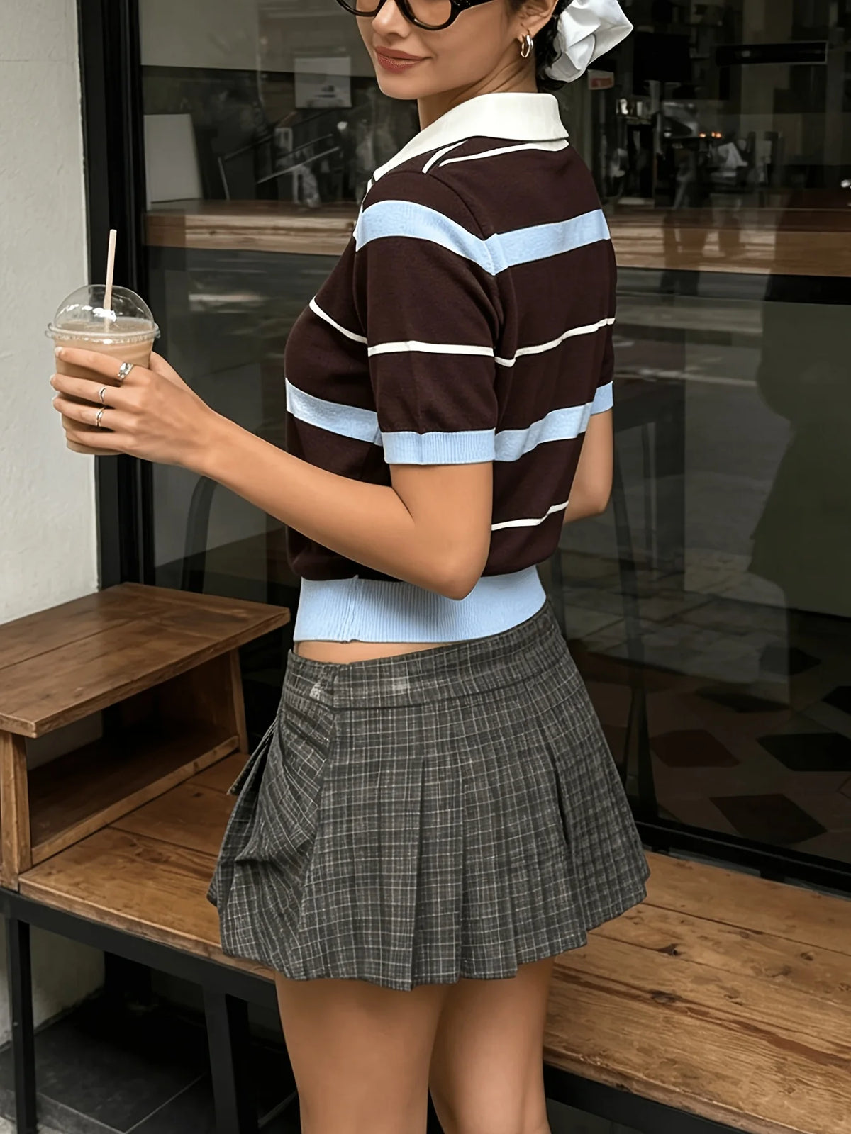 Striped Polo Knit Top