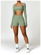 Nylon Solid Long Sleeve Two-Piece Yoga Set