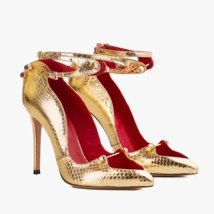 Metal-Embellished Buckle Pumps