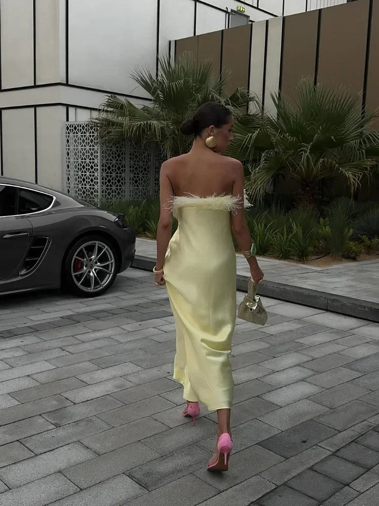 Butter Yellow Satin Dress