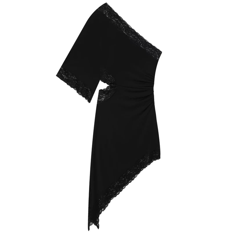 Black Asymmetric Lace Dress