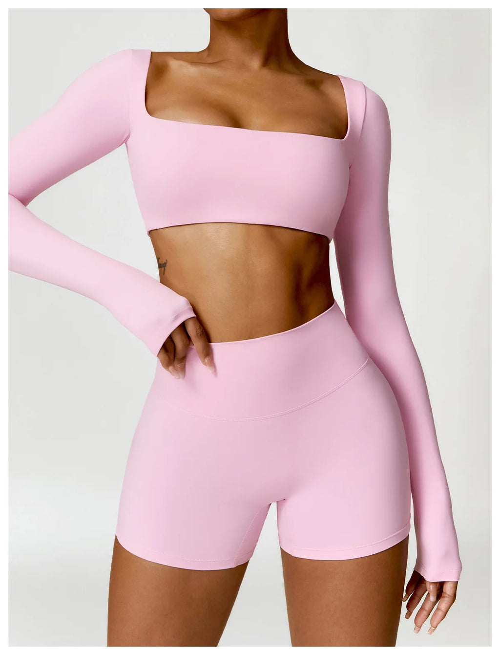 Nylon Solid Long Sleeve Two-Piece Yoga Set