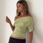 Polyester Solid Asymmetric Collar True-To-Size Fit Top