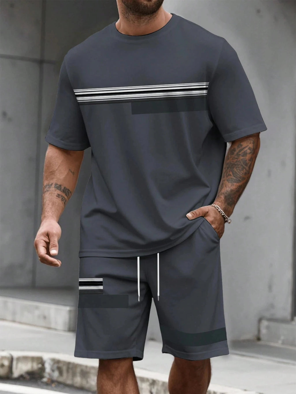 Stripe Print Loose Sports Set