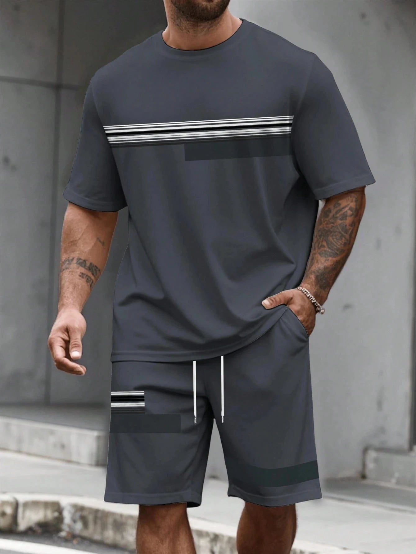 Stripe Print Loose Sports Set