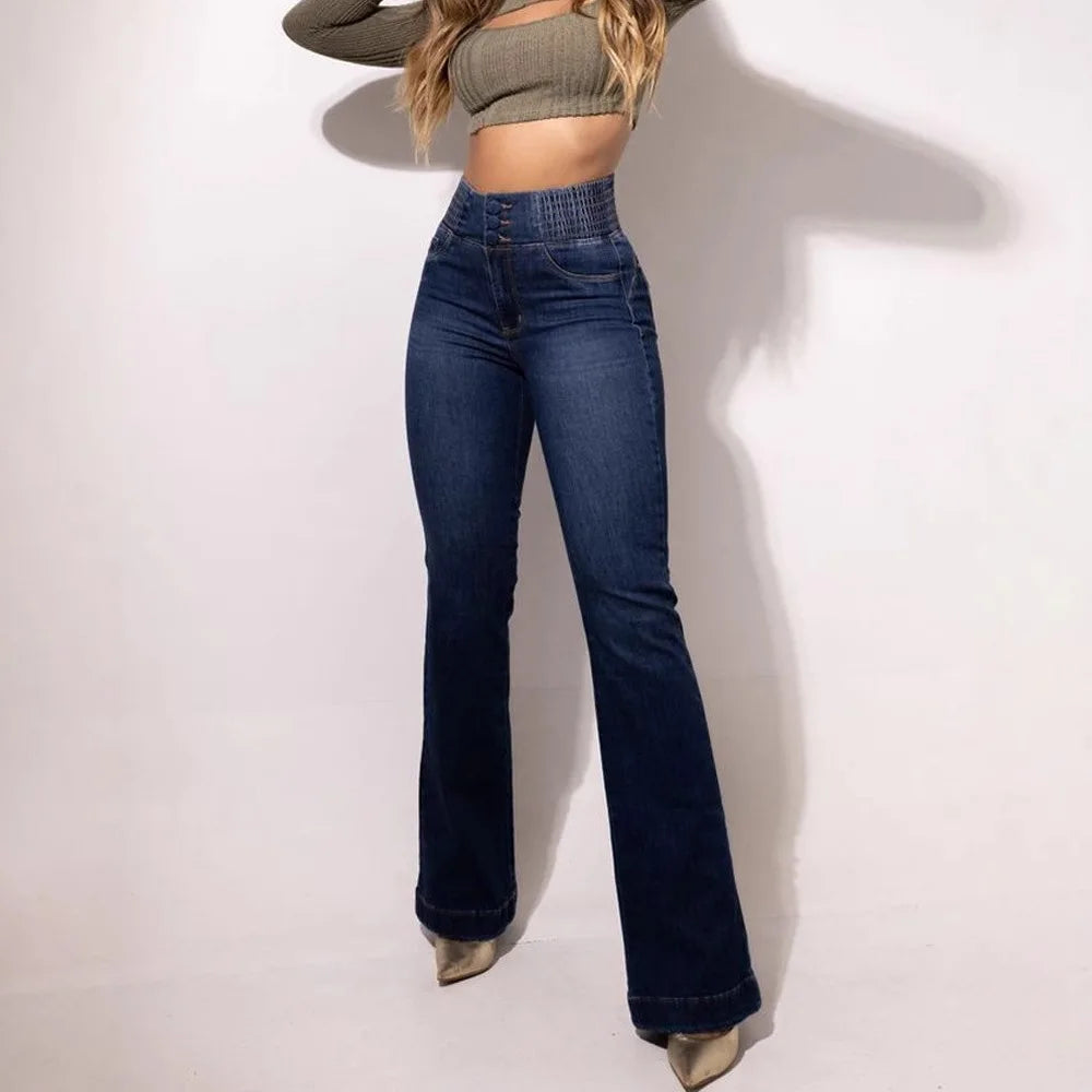 Elastic-Waist Bodycon Denim Jeans