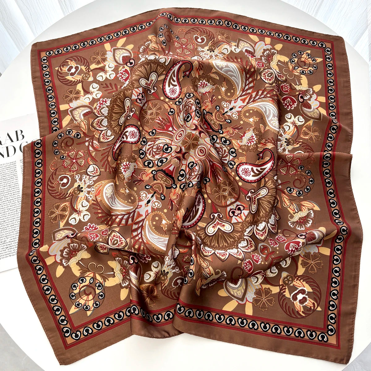 Lotus Print Satin Square Scarf