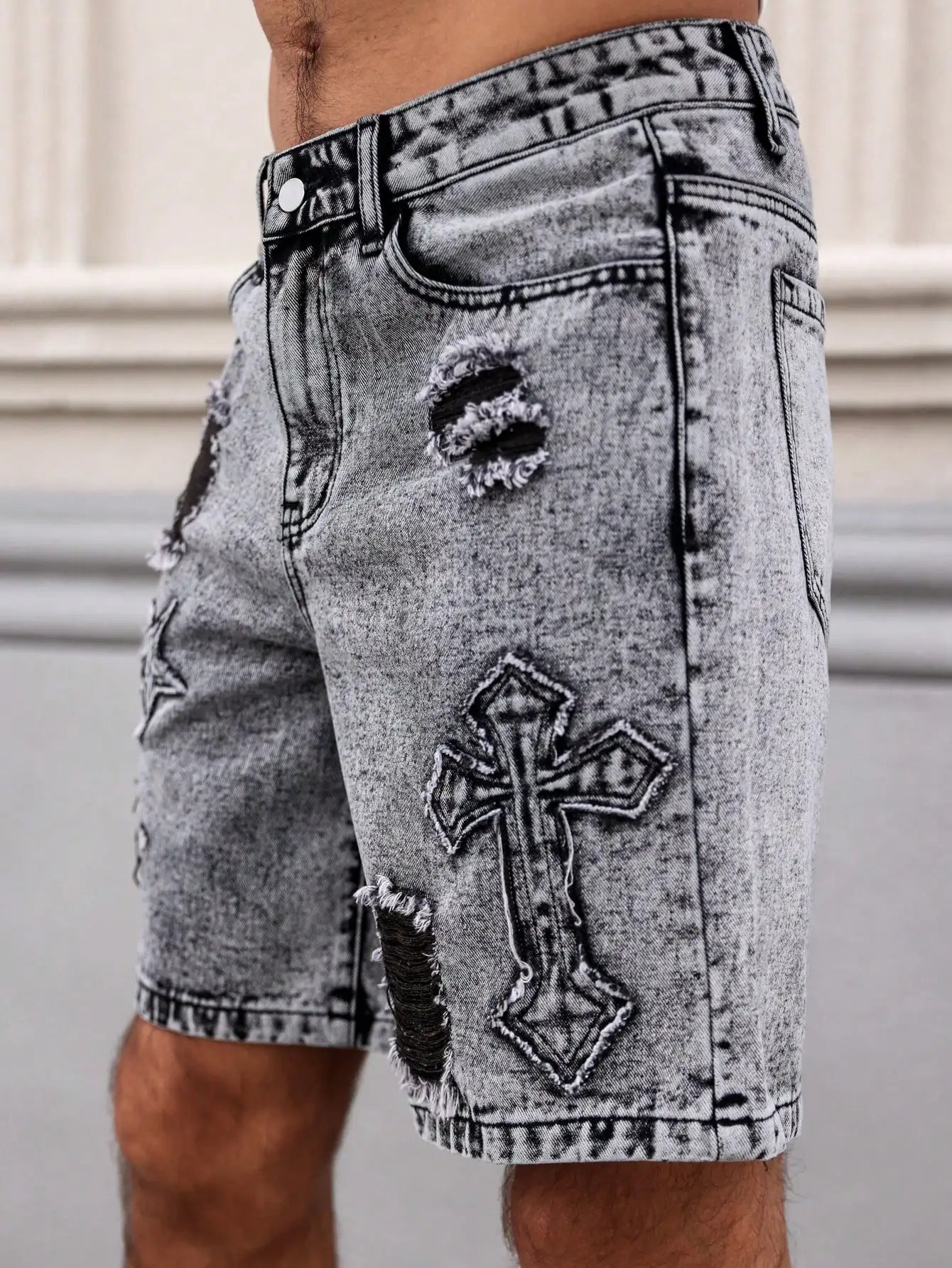 Ripped Straight Denim Shorts