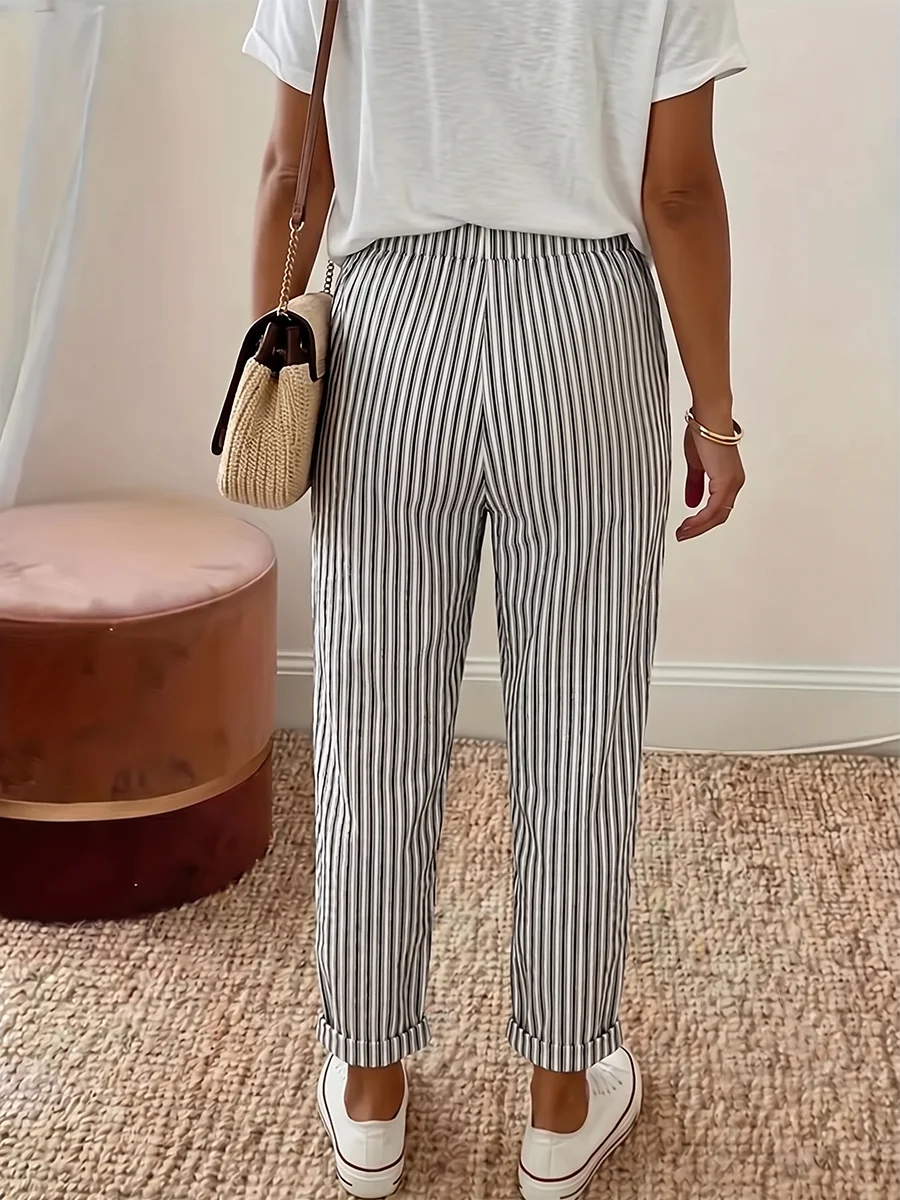 Striped Drawstring Baggy Trousers