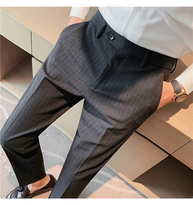 Black Striped British Suit Trousers