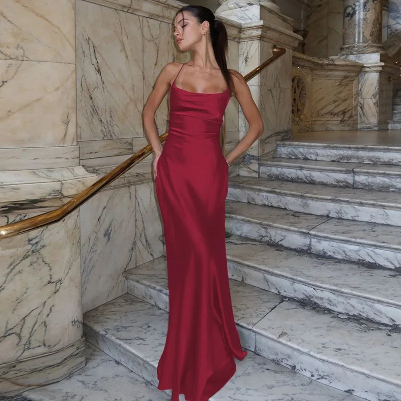 Black Satin Bandage Maxi Dress