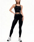 Laminated Solid Pullover Slim Fit Two-Piece Yoga Set