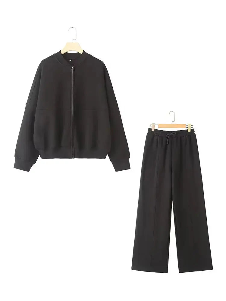 Retro 2-Piece Bomber & Wide-Leg Pants Set