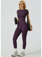 Everyday Nylon Solid Elastic Waist Two-Piece Yoga Set
