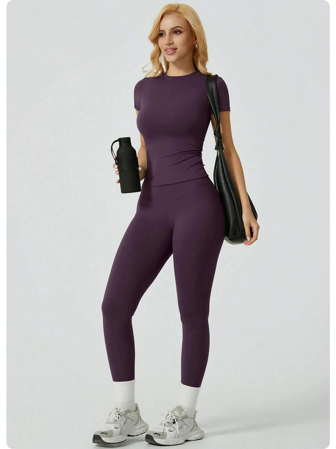 Everyday Nylon Solid Elastic Waist Two-Piece Yoga Set