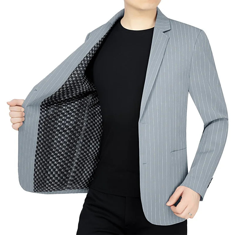 Thin-Stripe Notch-Collar Suit Blazer