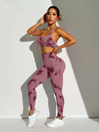 Checkered Seamless High-Waist Two-Piece Yoga Set