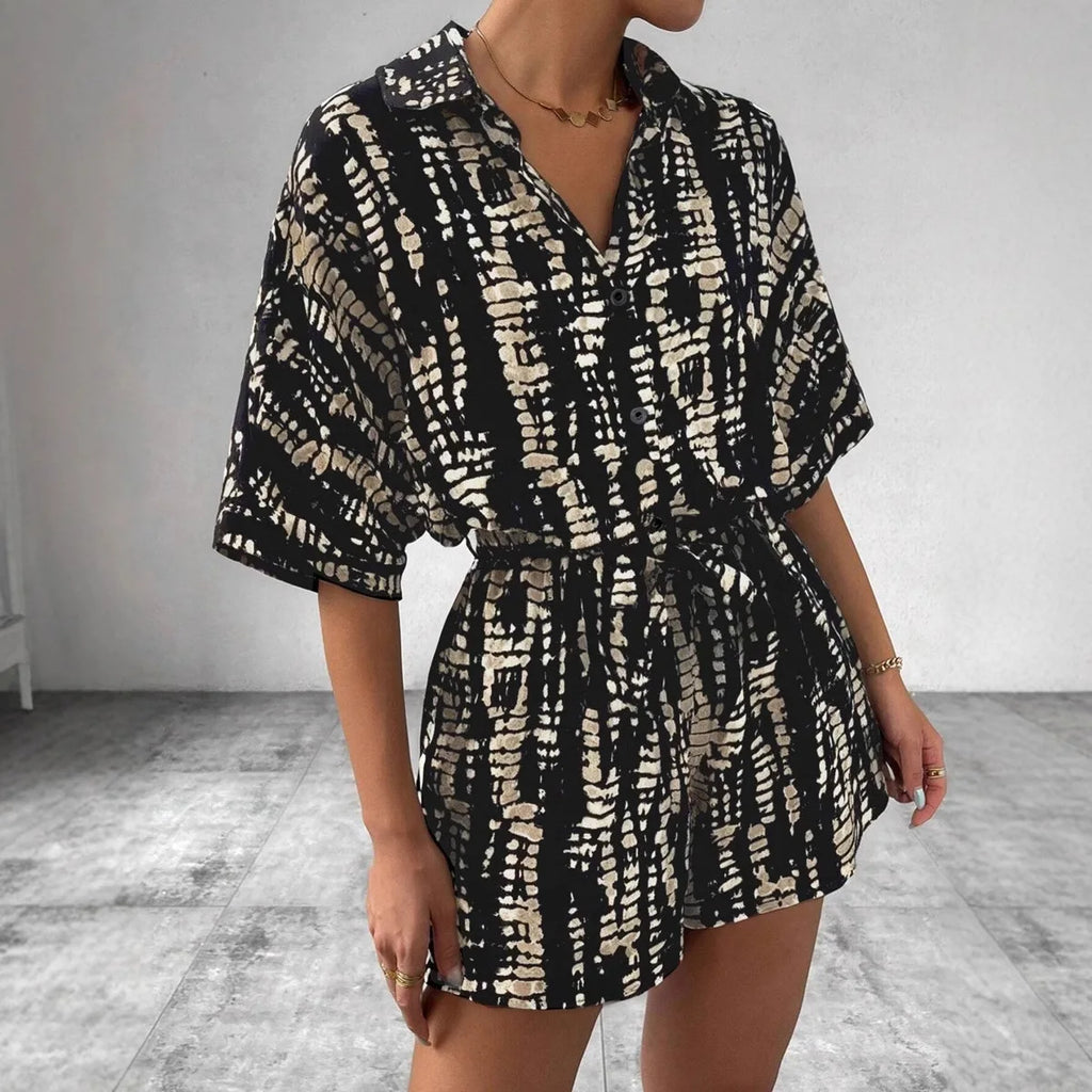 Geometric Print Loose-Fit Commuter Romper
