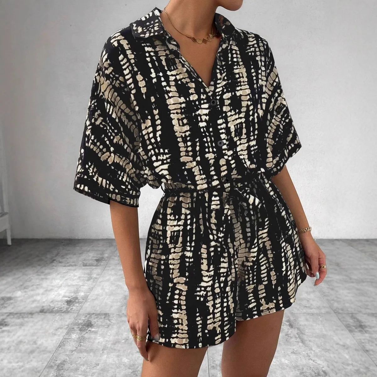Geometric Print Loose-Fit Commuter Romper