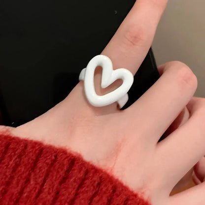 White Red Heart Ring