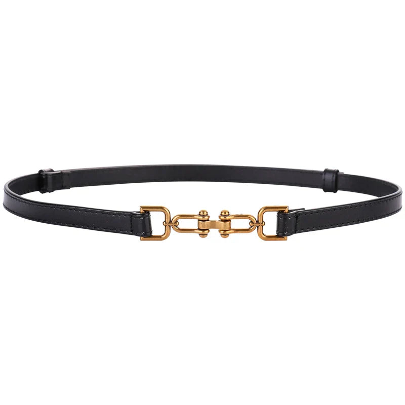 Korean Slim Genuine Leather Belt with Gold Buckle