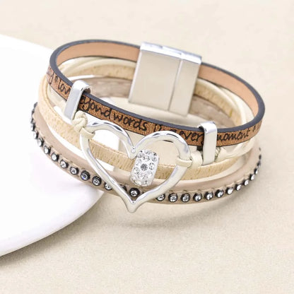 Love Heart Charm Leather Bracelet