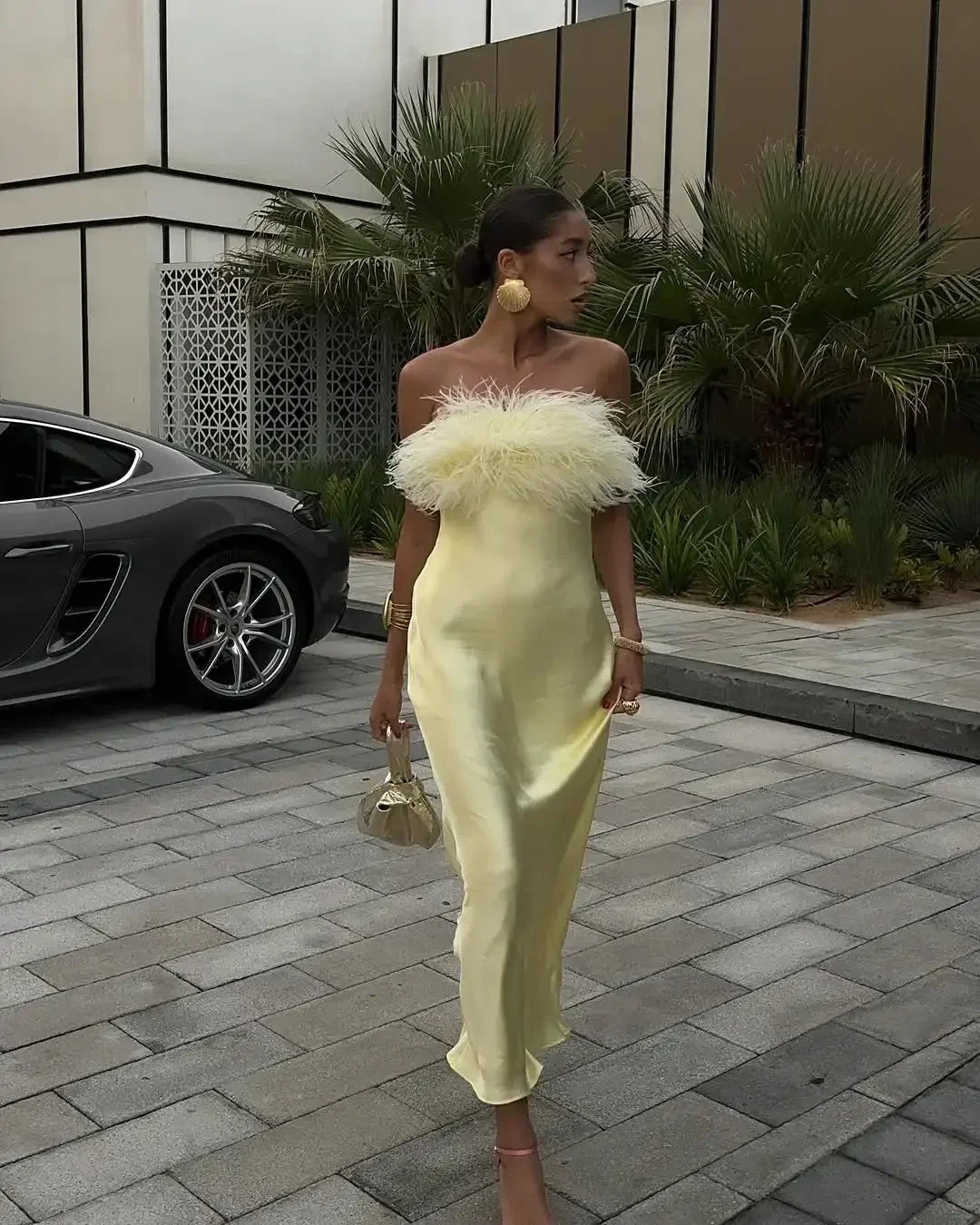 Butter Yellow Satin Dress