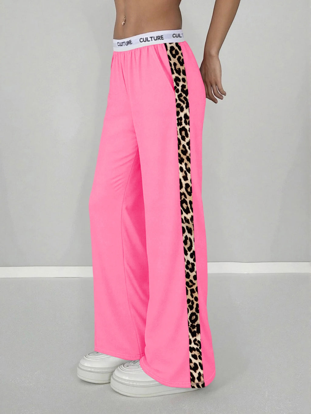 Leopard Side-Stripe Wide-Leg Trousers