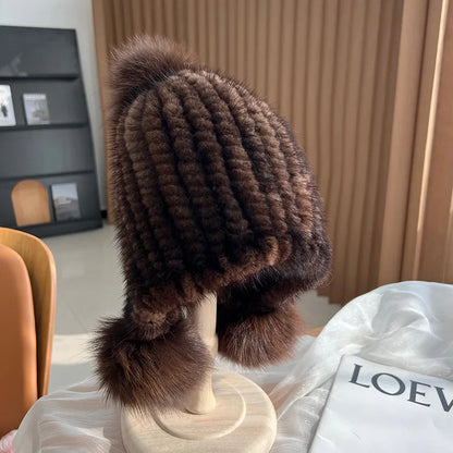Real Mink Fur Spiral Beanie