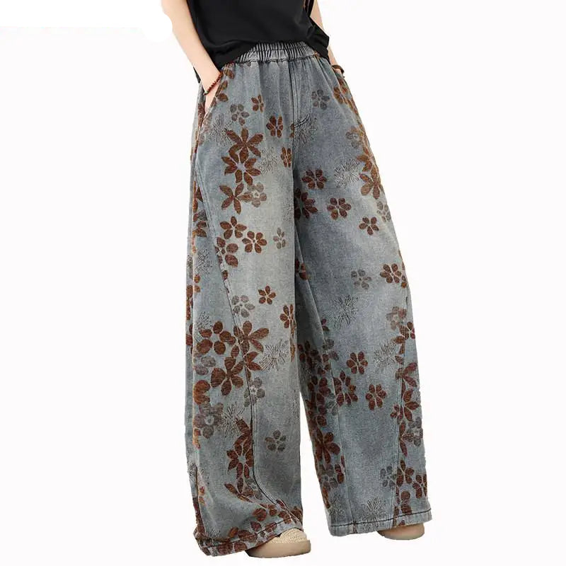 LPOPENGL Jacquard Flocking Wide-Leg Jeans