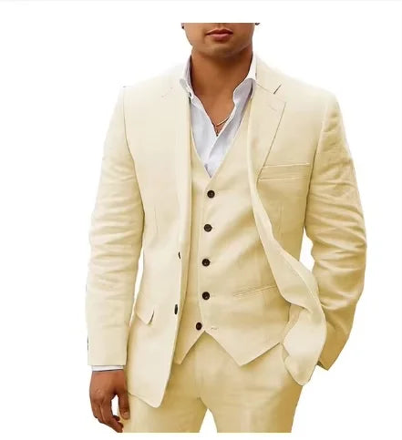 Linen Three-Piece Beach Wedding Tuxedo