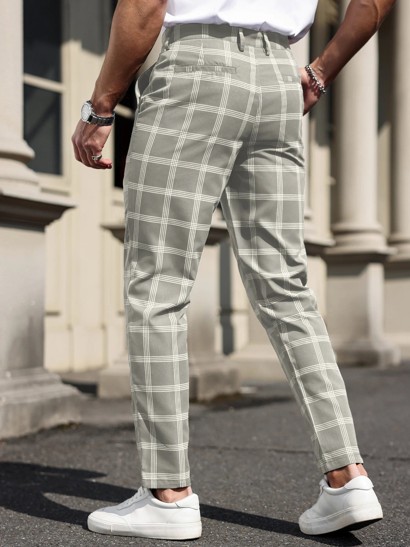 Plaid Tapered Cropped Dress Trousers