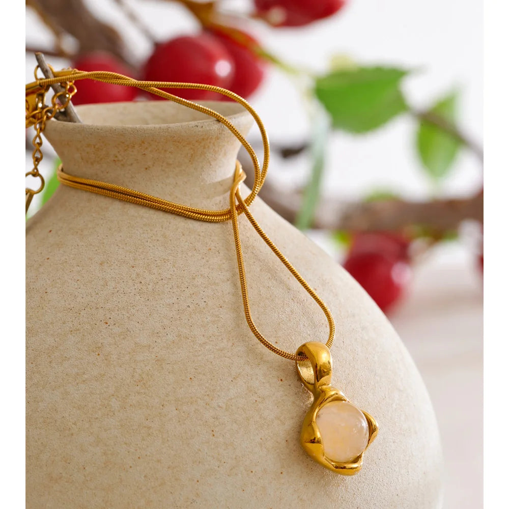 Gold Stone Pendant Necklace