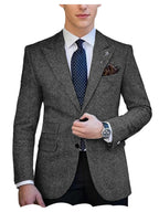 Herringbone Tweed Single-Breasted Blazer
